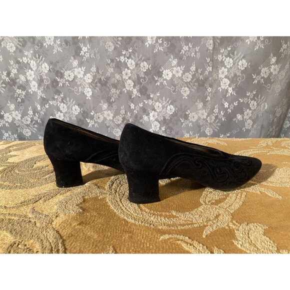 Vintage 90s Heels 1990s Black Suede Whimsigoth Goth Steam Punk Victorian Size 9B - Picture 6 of 10
